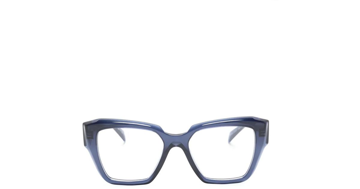 Prada Enamel Triangle Logo Square-Frame Glasses in Blue | Lyst