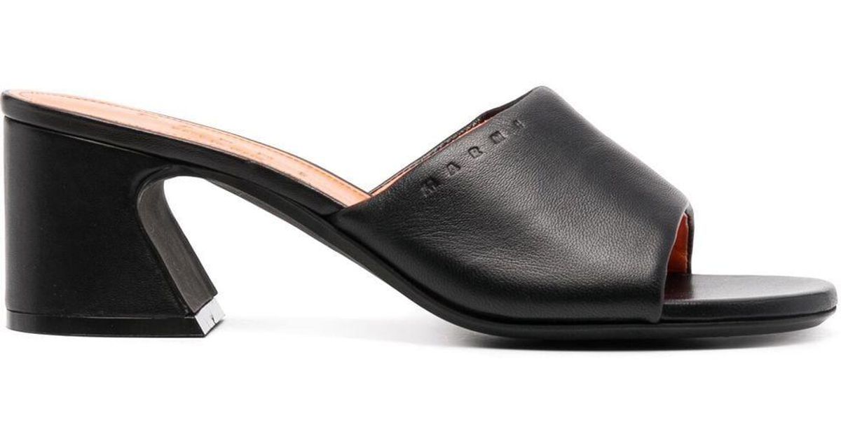 black block heel leather sandals