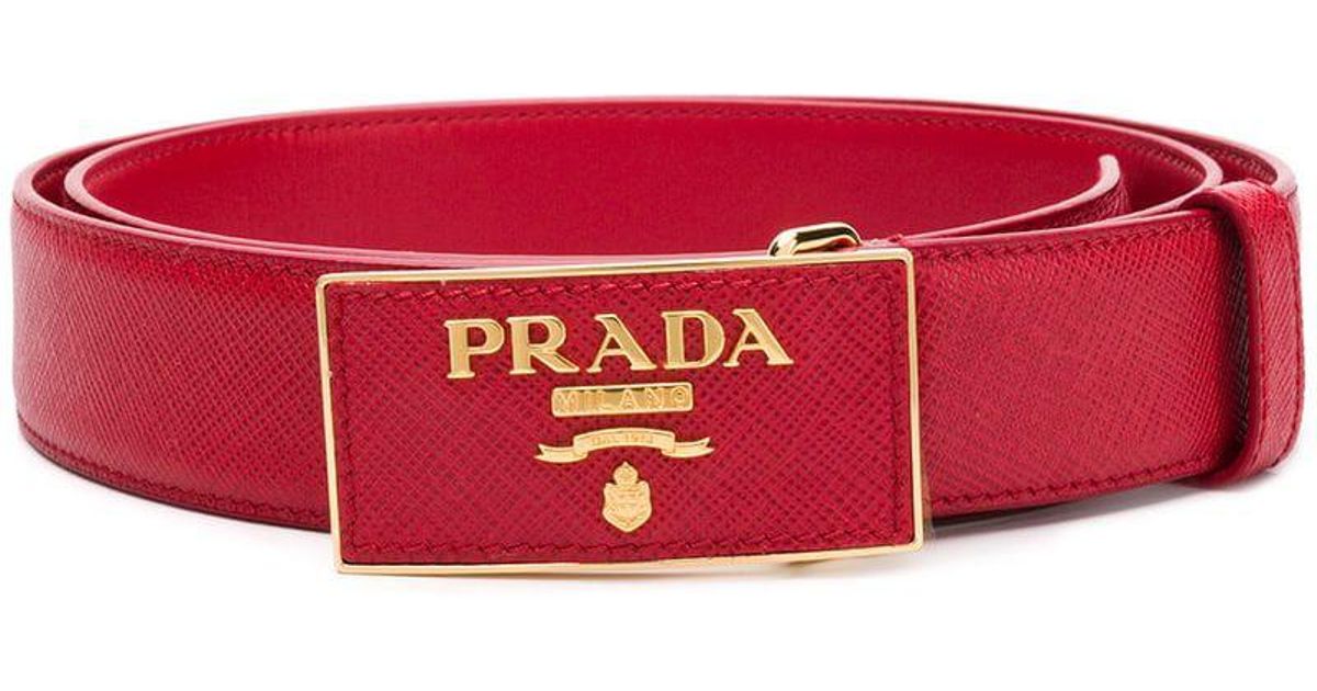 Prada Saffiano Leather Logo Belt in Red 
