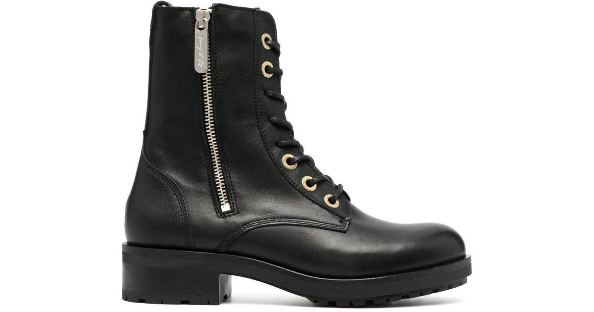 Tommy Hilfiger Leather 40mm Zipup Biker Boots in Black Lyst