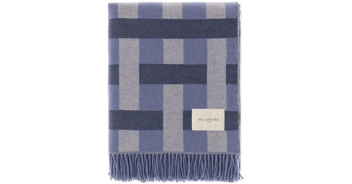 Paul & Shark Geometric-Pattern Fringed Scarf in Blue for Men | Lyst UK