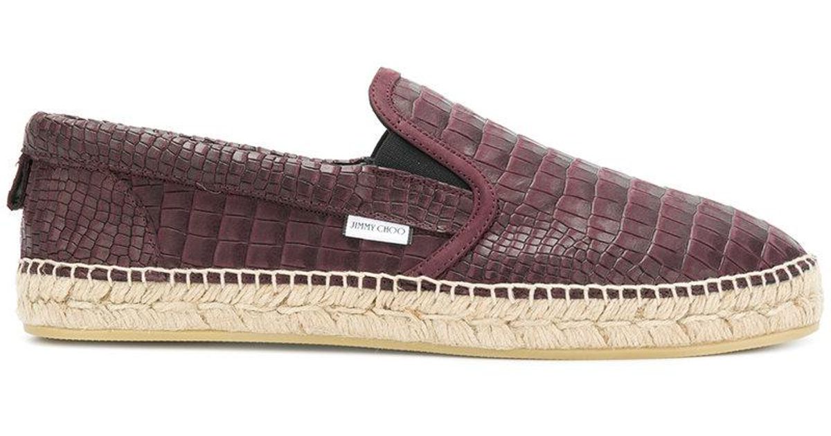 Jimmy Choo Leather Vlad Crocodile Embossed Espadrilles in Red for Men