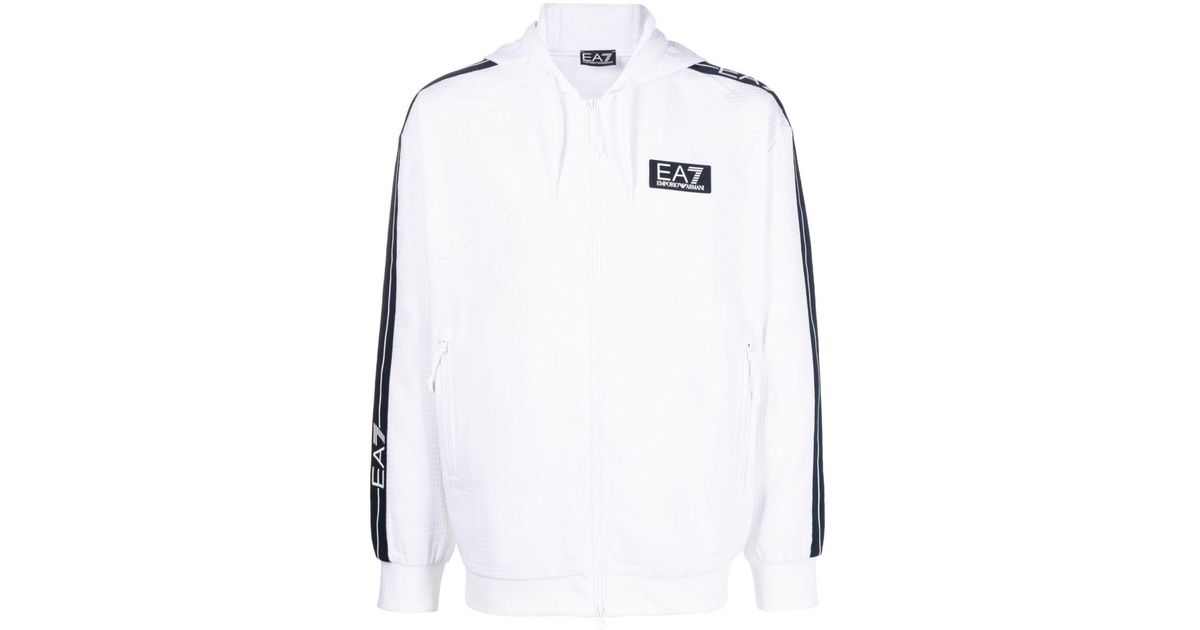 EA7 Logo-trim Hooded Jacket in White for Men | Lyst
