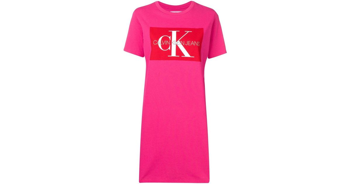 Calvin Klein Logo Print T-shirt Dress in Pink | Lyst Australia