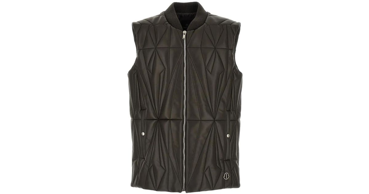 メンズ Moncler X Moncler キルティングレザーベスト ブラック | Lyst