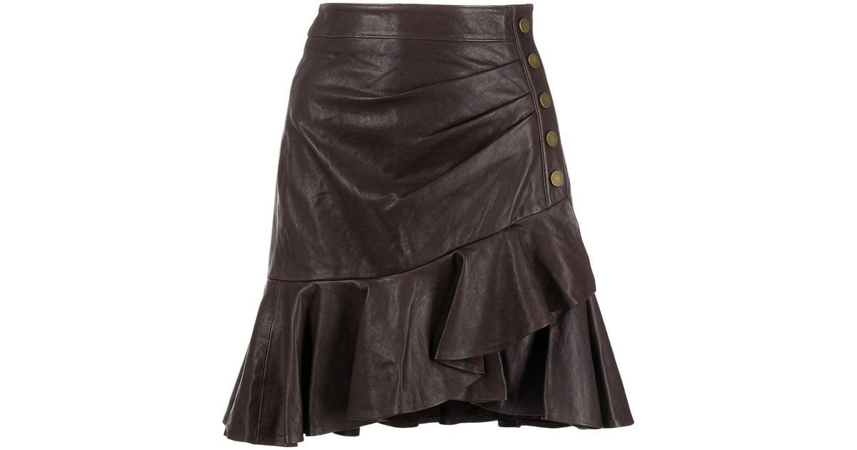 Veronica Beard Saba Ruffle-hem Leather Skirt in Brown | Lyst