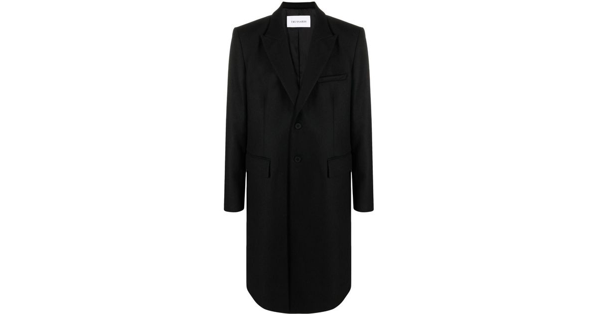 Trussardi Single-breasted Wool-blend Coat in Black for Men | Lyst UK