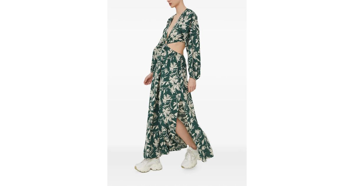 Abercrombie & Fitch Floral-Print Cut-Out Maxi Dress in Green | Lyst