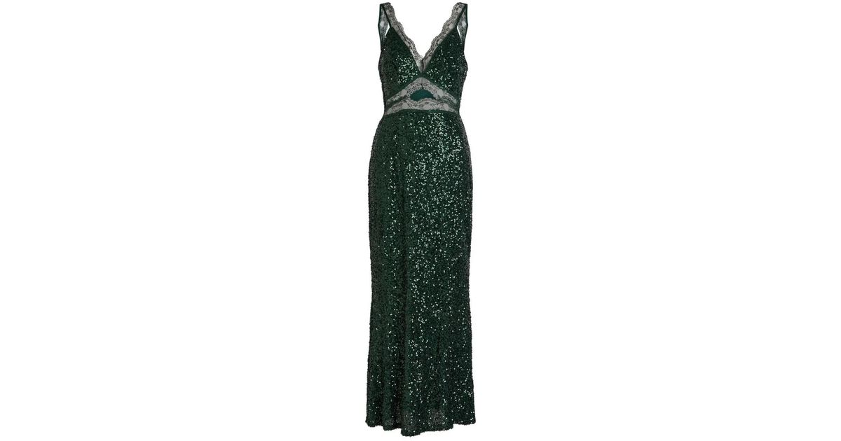 never fully dressed green sequin dress Lace-Detail Midi in kronograf