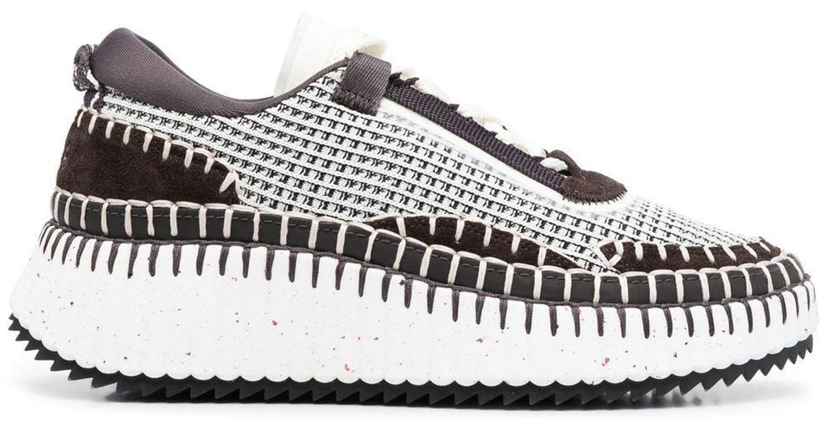 Chloé Leather Nama Knit Laceup Sneakers in White Lyst Australia