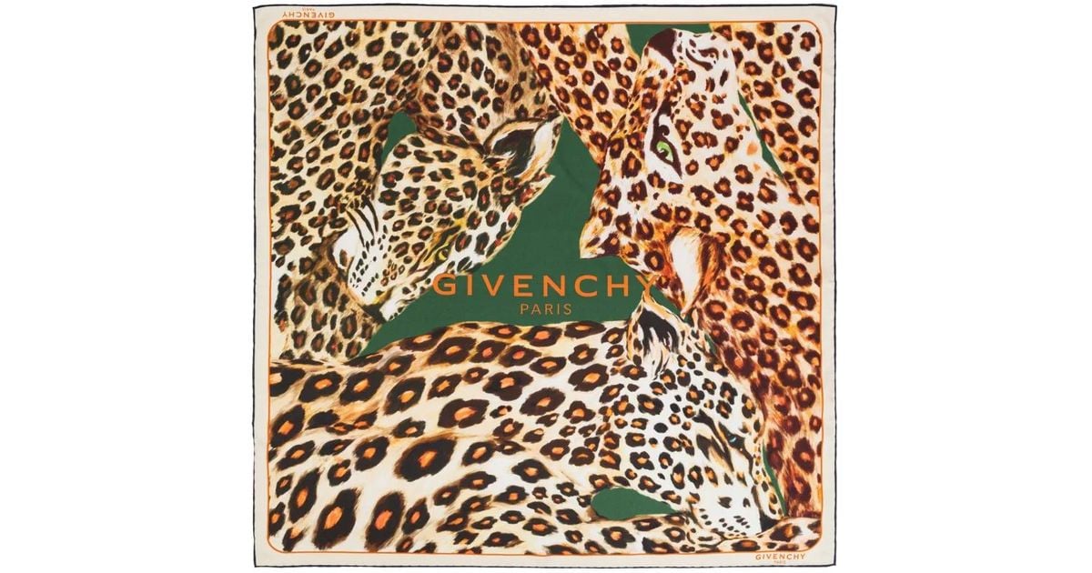 Givenchy Leopard-Print Silk Scarf in Metallic | Lyst UK