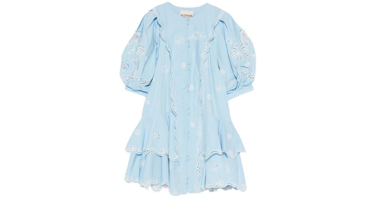 ALMAIS Maizy Embroidered Puff-Sleeves Mini Dress in Blue | Lyst ALMAIS Maizy Embroidered Puff-Sleeves Mini Dress in Blue | Lyst