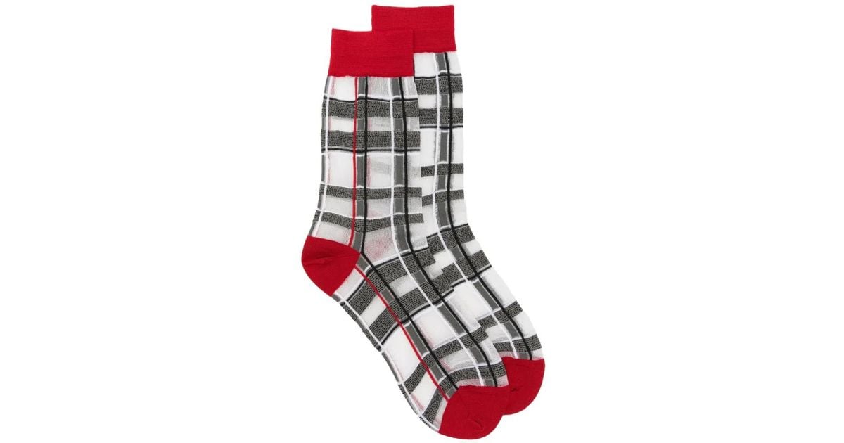 Thbread ANT45 Brill Short Check-Pattern Metallic-Thread Socks in Red | Lyst
