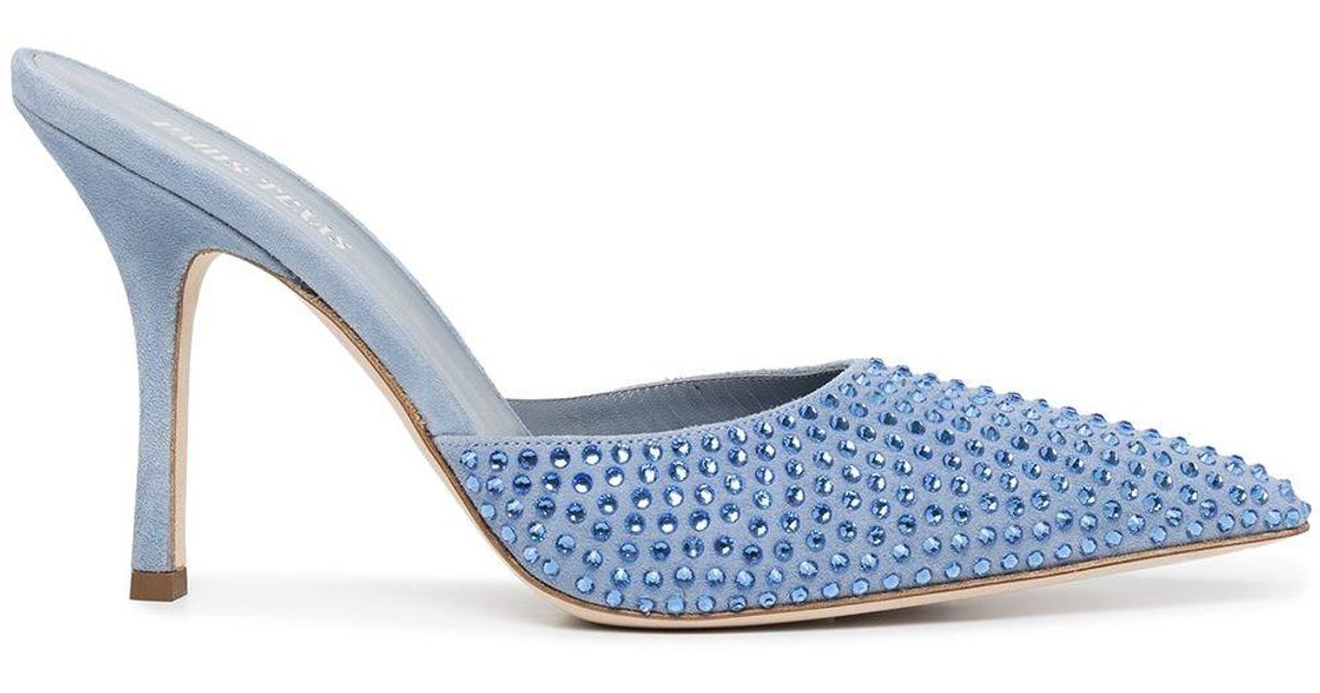 Paris Texas Leather Hollywood 95mm Crystal-embellished Mules in Blue ...