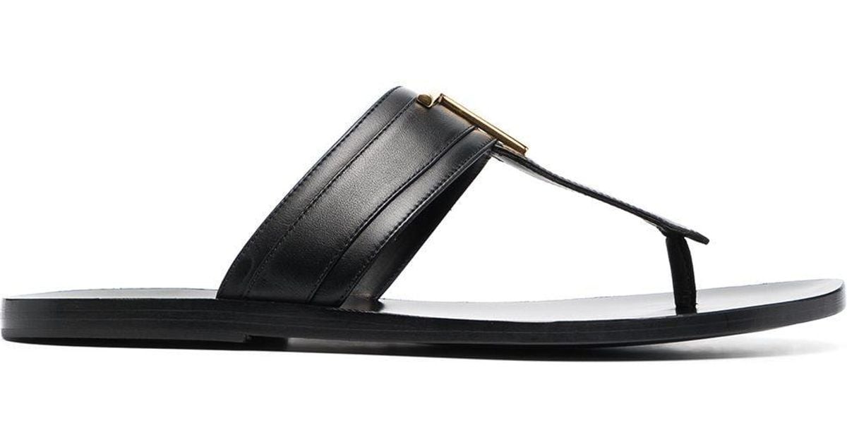 Tom Ford Leather T-logo Thong Sandals in Black for Men - Save 54% - Lyst