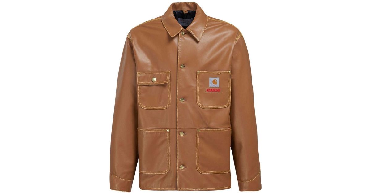 Marni X Carhartt Leather Shirt Jacket in Brown for Men | Lyst