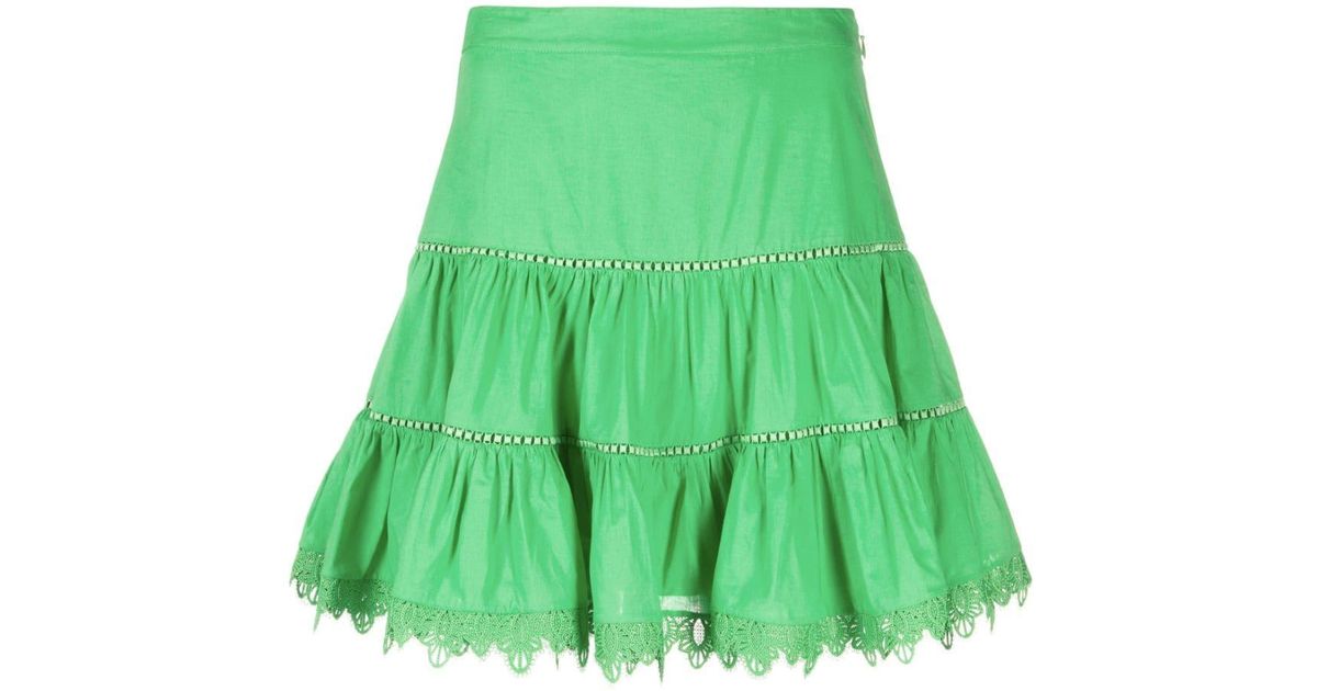 Charo Ruiz Ibiza Argy Tiered Miniskirt in Green | Lyst