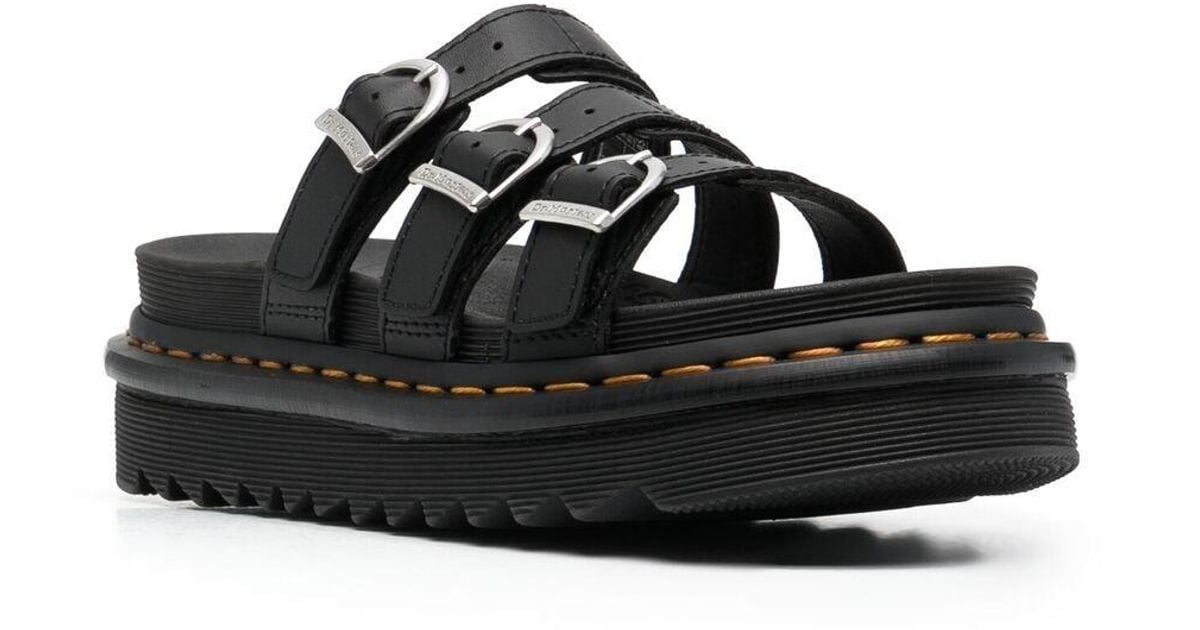 Dr. Martens Leather Blaire Three-strap Sandals in Black - Lyst