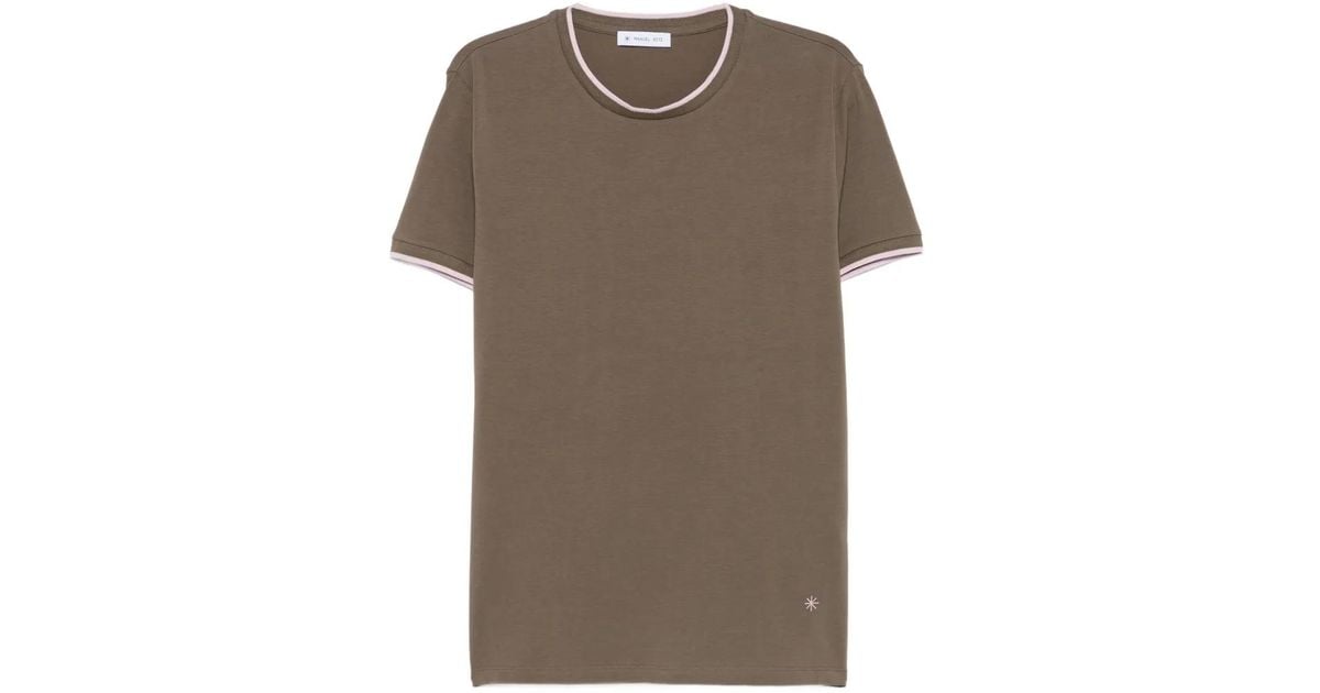 Manuel Ritz Contrast-Trim T-Shirt in Brown for Men | Lyst