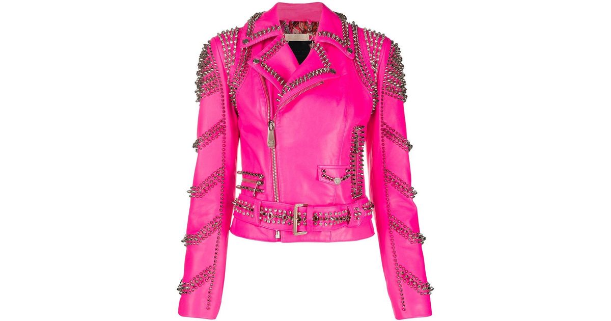 Philipp Plein Klassische Bikerjacke in Pink | Lyst DE