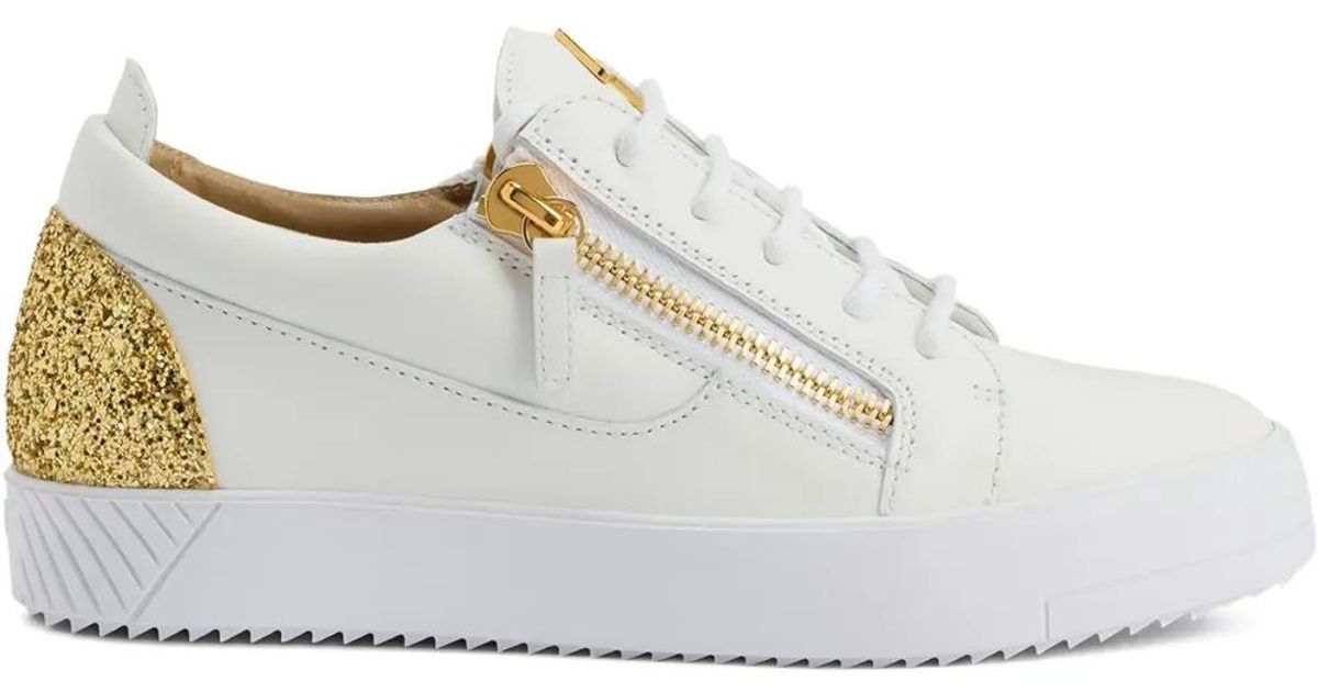 Giuseppe Zanotti Gail Glitter-Panel Zip-Detail Sneakers in White