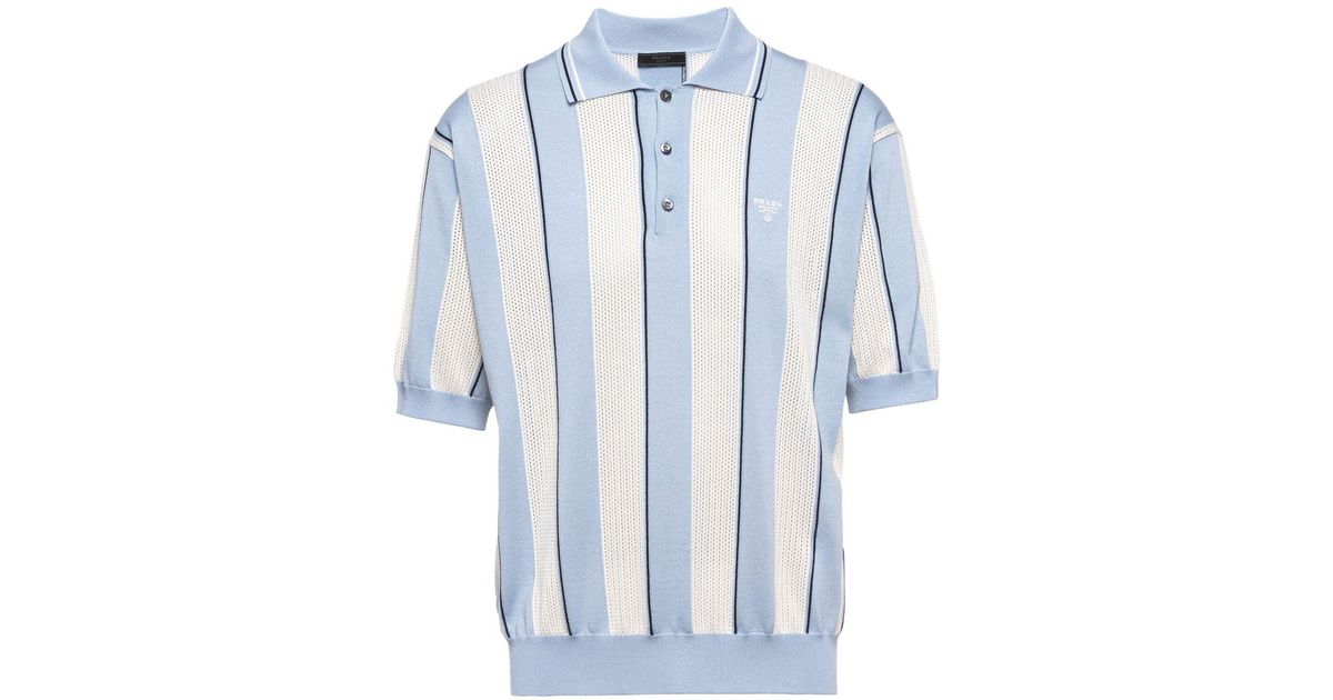 Prada Striped Knitted Polo Shirt in Blue for Men | Lyst Prada Striped Knitted Polo Shirt in Blue for Men | Lyst