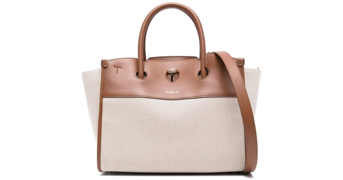 トートバッグ Furla Textured Brown Handbag With Magnetic Fastening And Furla Textured Brown Handbag With Magnetic Fastening And