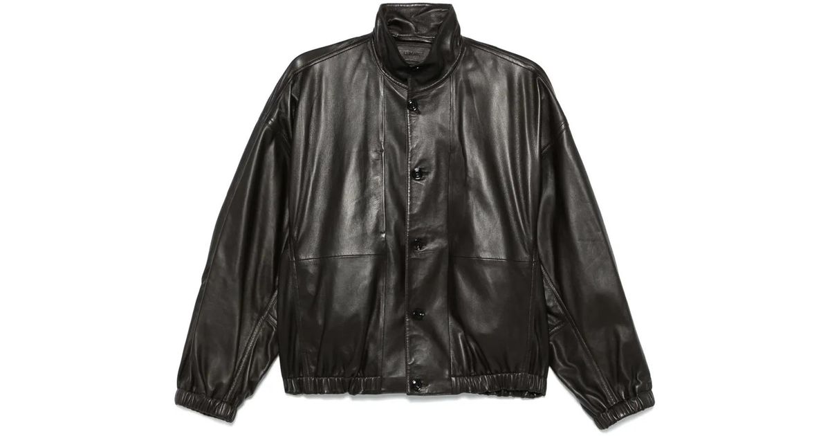 Lemaire Stand-Up Collar Leather Jacket in Black | Lyst UK