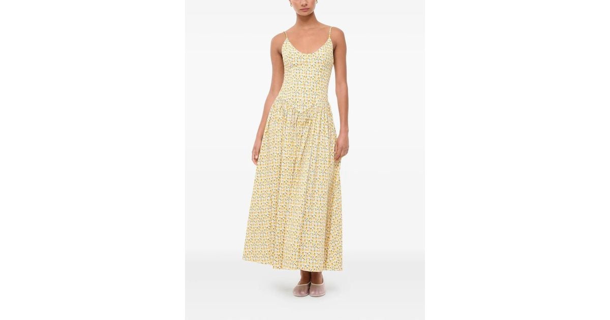 STAUD Dena Floral-Print Midi Dress in Metallic | Lyst