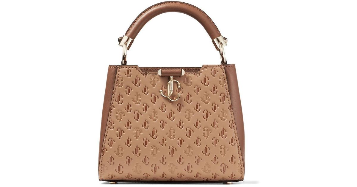 Jimmy Choo Synthetic Varenne Monogram Logoembossed Mini Tote in Brown
