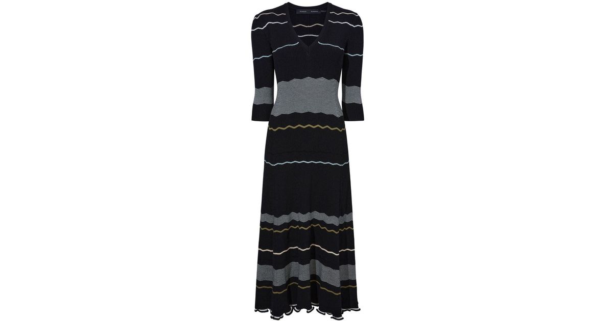 Proenza Schouler Black Striped Ribbed Midi Dress