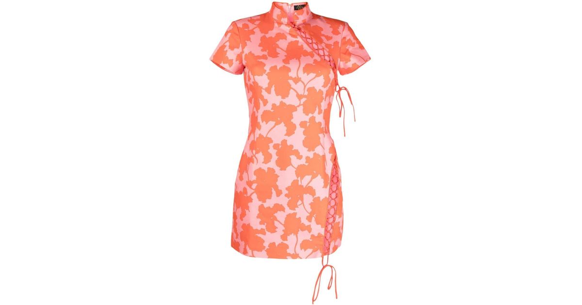 De La Vali Floral-print Trapeze Mini Dress in Orange | Lyst