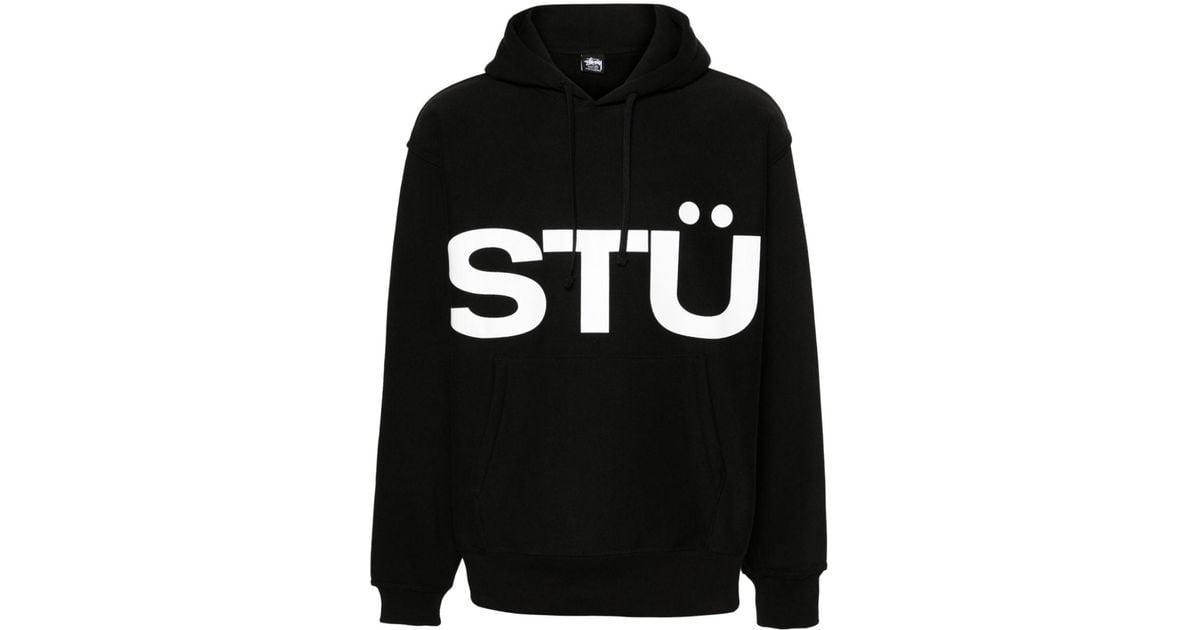 Stussy All Caps Cotton Hoodie in Black | Lyst