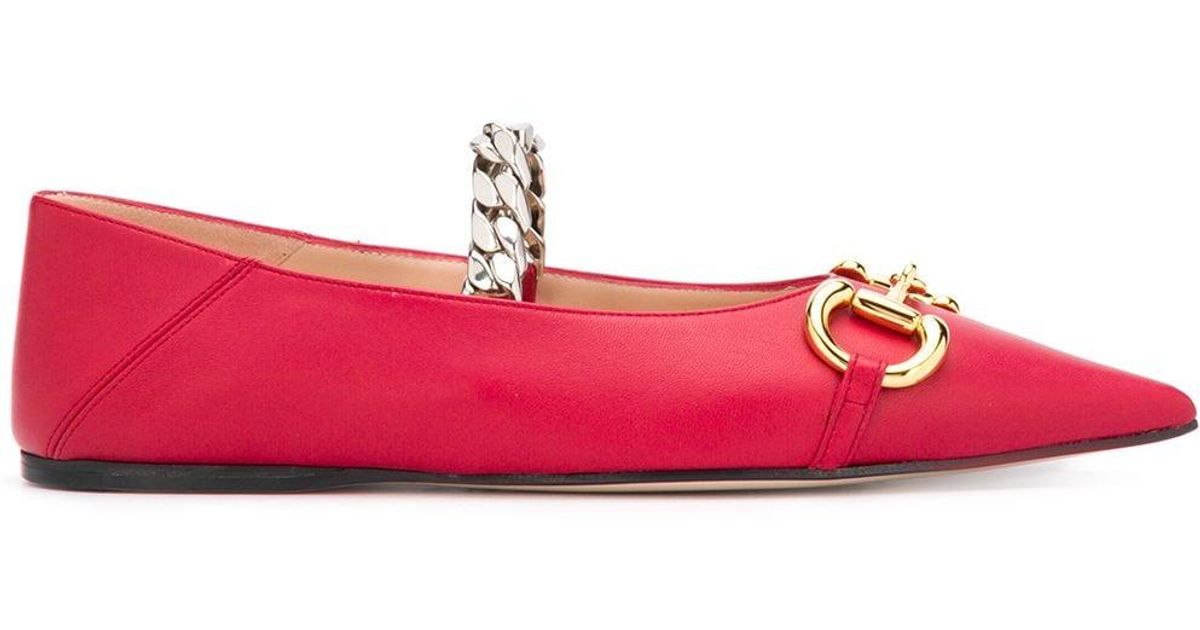 gucci deva ballet flats with chain and horsebit