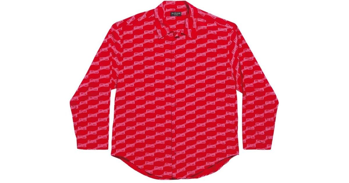 Balenciaga Bb Monogram Minimal Silk Shirt in Red | Lyst
