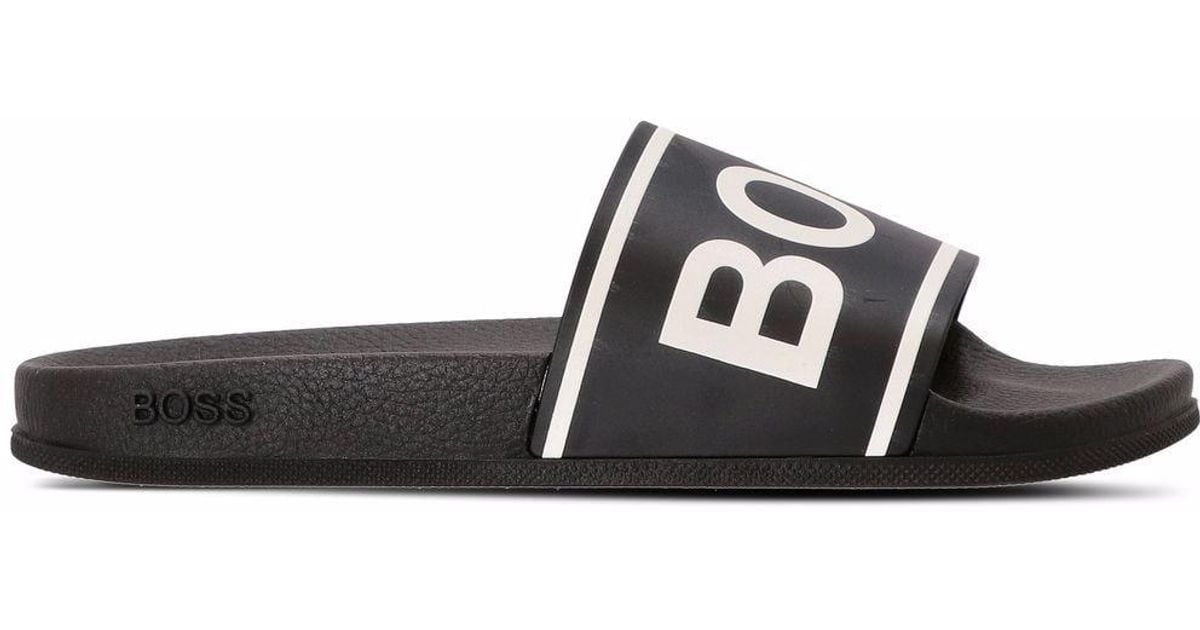 BOSS by HUGO BOSS Logo-print Slides in Black for Men | Lyst