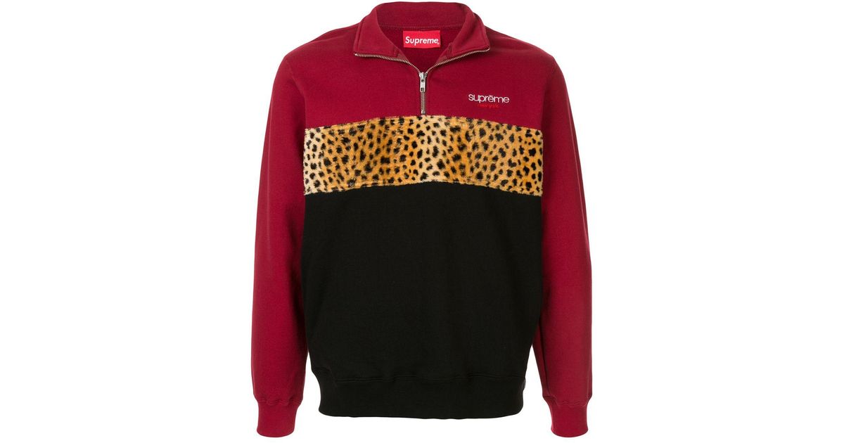 supreme leopard panel half zip sweatshirt