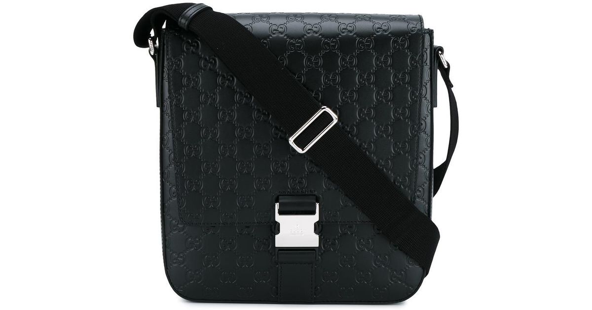 Gucci Leather 'signature' Messenger Bag in Black for Men - Lyst