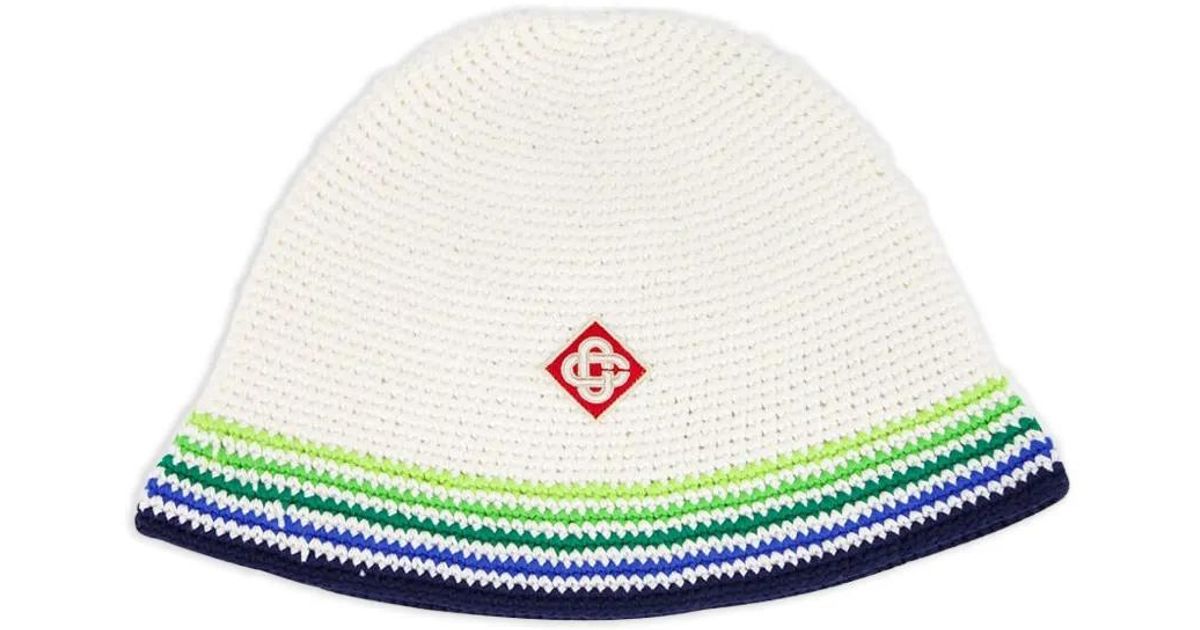 CASABLANCA Crochet-Knit Striped Bucket Hat in Green | Lyst