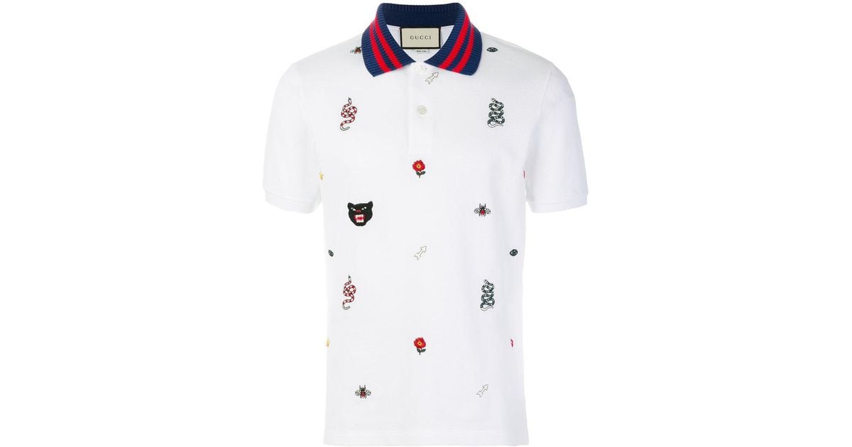 Verst helpen Zee Gucci Embroidered Polo Shirt in White for Men | Lyst