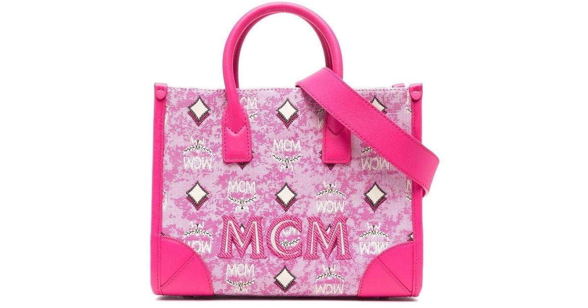 MCM Small Munich Jacquard Tote Bag in Pink Lyst