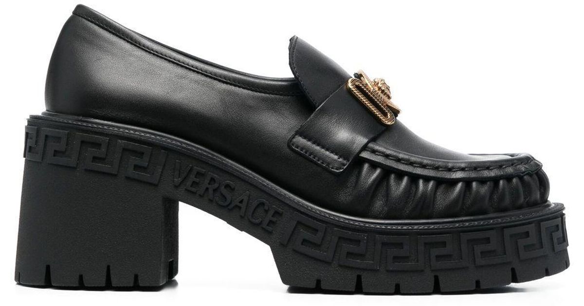 Versace Leather Slipon Platform Loafers in Black Lyst UK