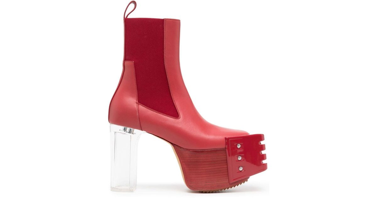 Rick Owens Leather Grill 115mm Platform Boots in Red for Men | Lyst UK