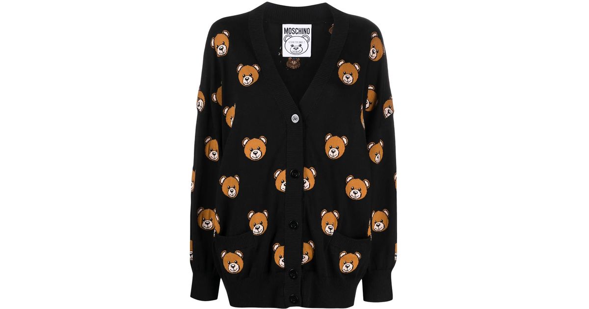 Moschino Teddy Bear Jacquard Knit Cardigan in Black | Lyst