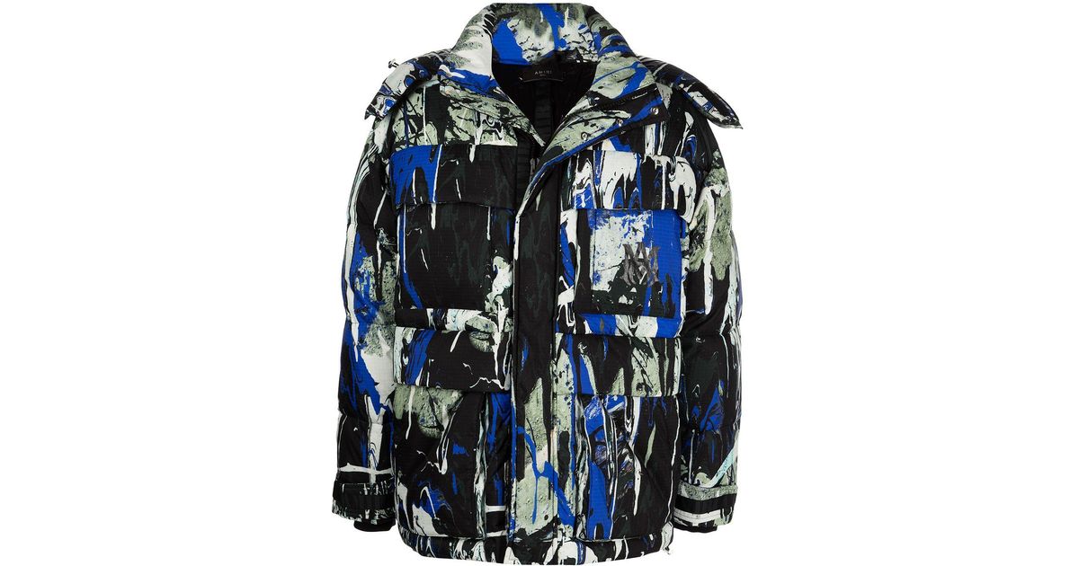 Amiri Paintsplatter Puffer Jacket in Blue for Men Lyst