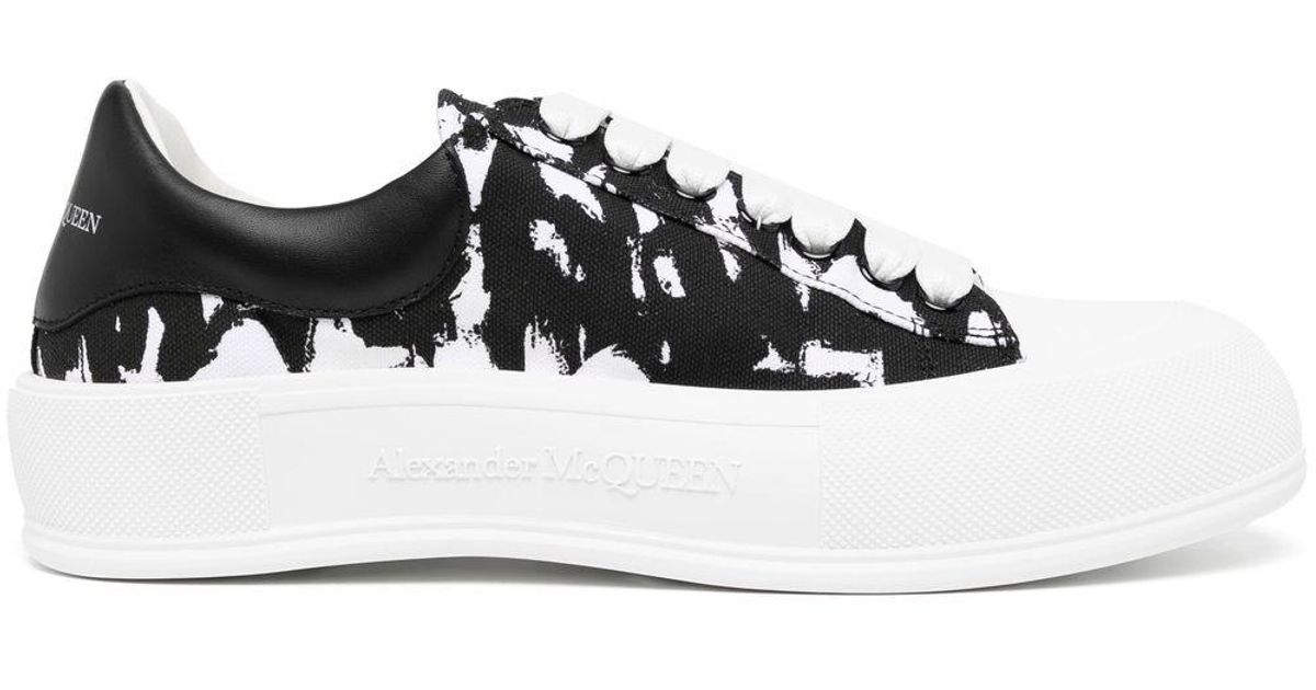Alexander McQueen Leather Graffitiprint Deck Sneakers in White for Men