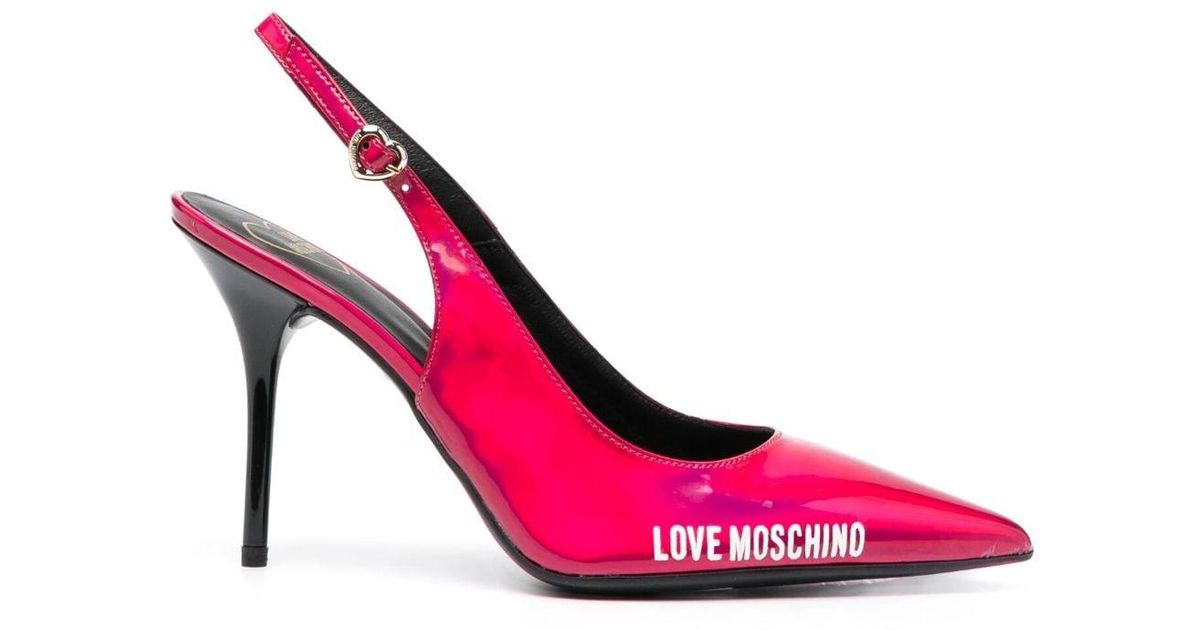 Love Moschino 100mm Logo-print Pointed-toe Pumps in Pink | Lyst