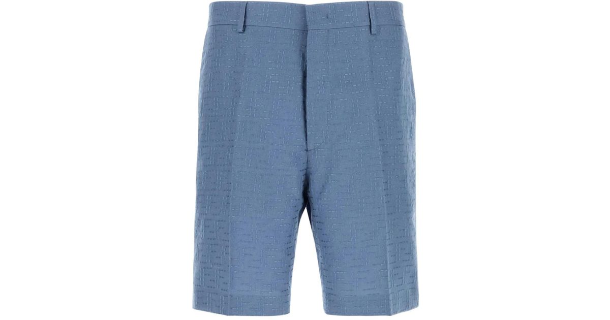 Fendi Cerulean Linen Blend Bermuda Shorts in Blue for Men