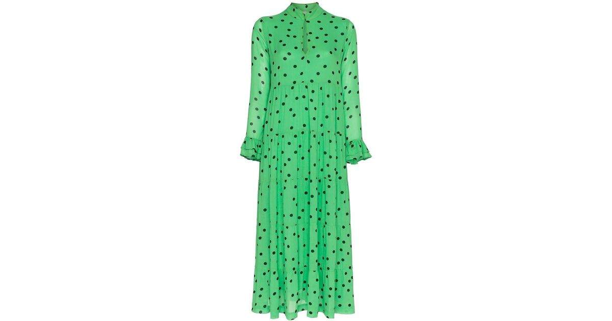 Ganni Polka Dot Maxi Dress in Green - Lyst