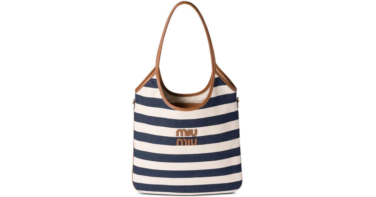 Miu Miu Canvas-Leather Ivy Tote Bag in Blue | Lyst